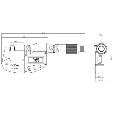 Digital Mikrometerskrue IP65 0-25x0,001 mm